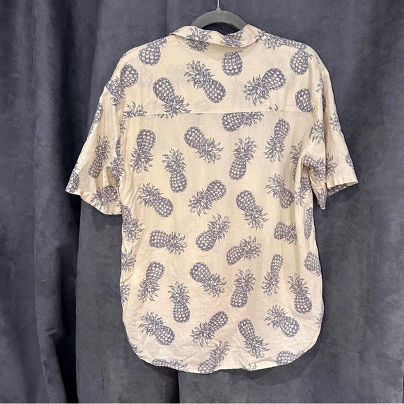 H&M Linen Cotton Pineapple Print Resort Shirt Yellow Tropicalcore XS Oversized - Picture 5 of 10